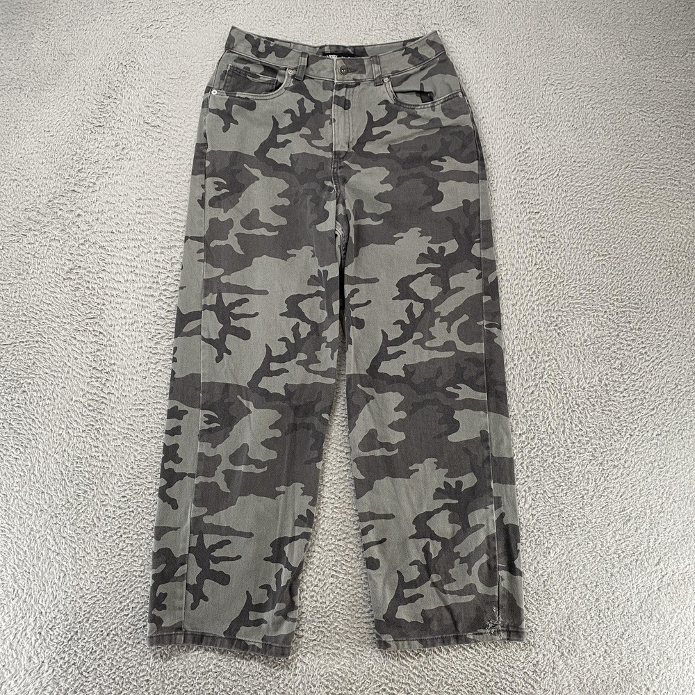 Vans Baggy Jeans‎ Womens 28 Gray Camo High Rise Wide Leg Relaxed Denim Sirelle
